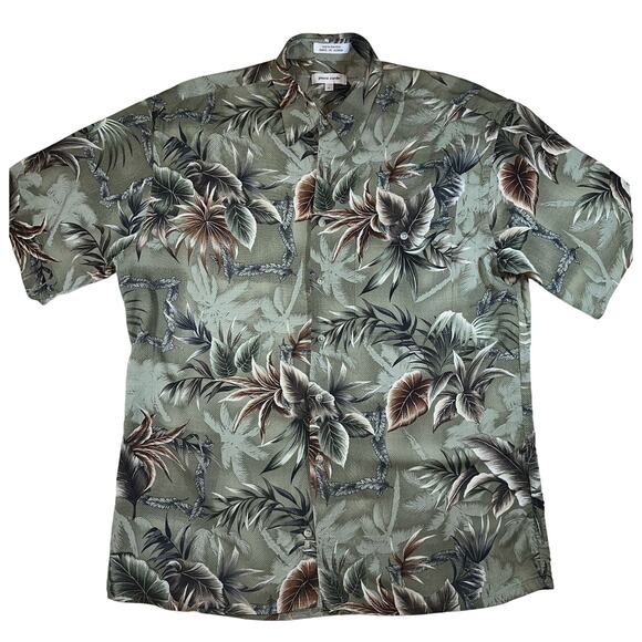 Pierre Cardin Shirt Men Large Green Hawaiian Floral Button Up Short Sleeve Rayon - Picture 1 of 6